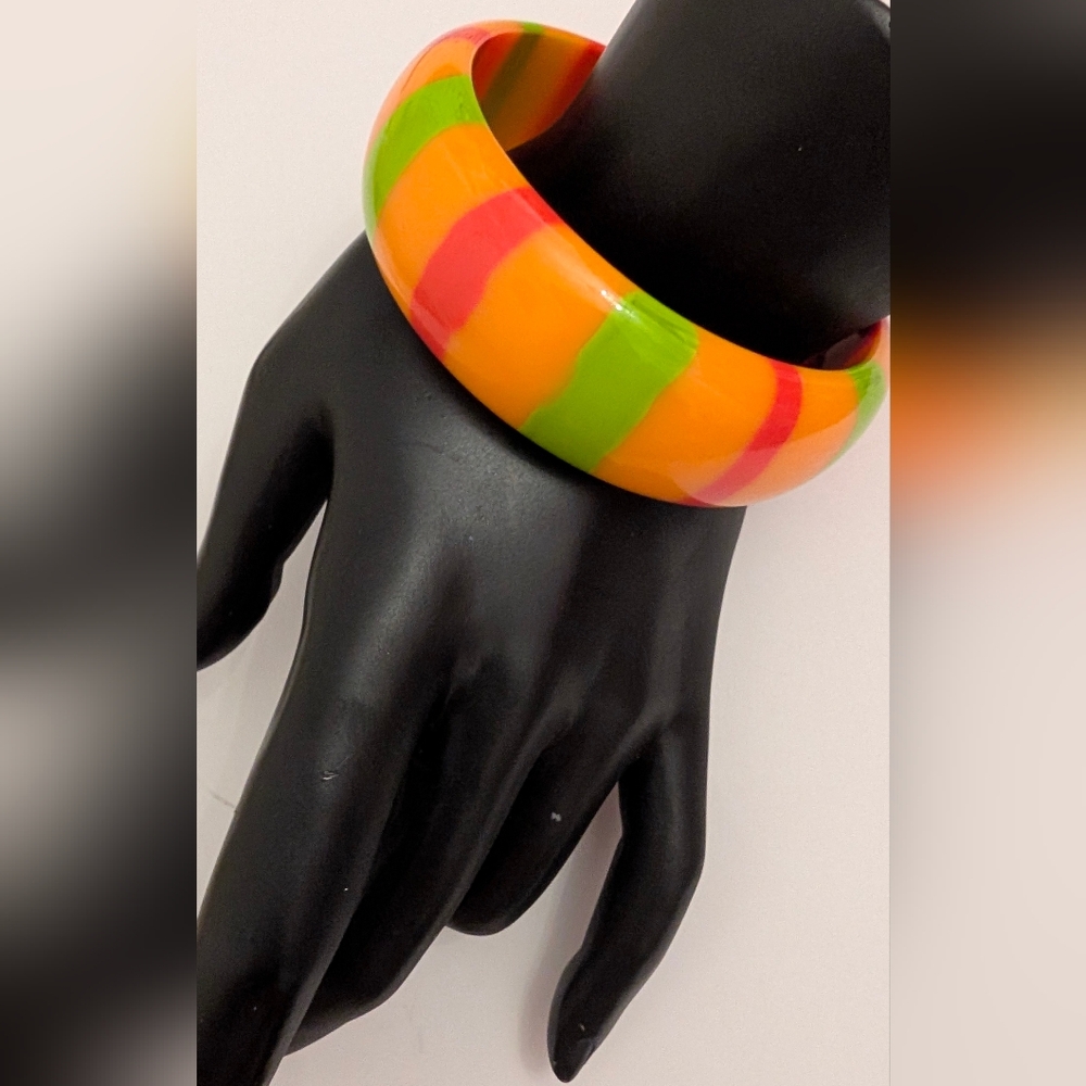 Authentic Striped Mid Century Lucite Fruit Salad Bangle